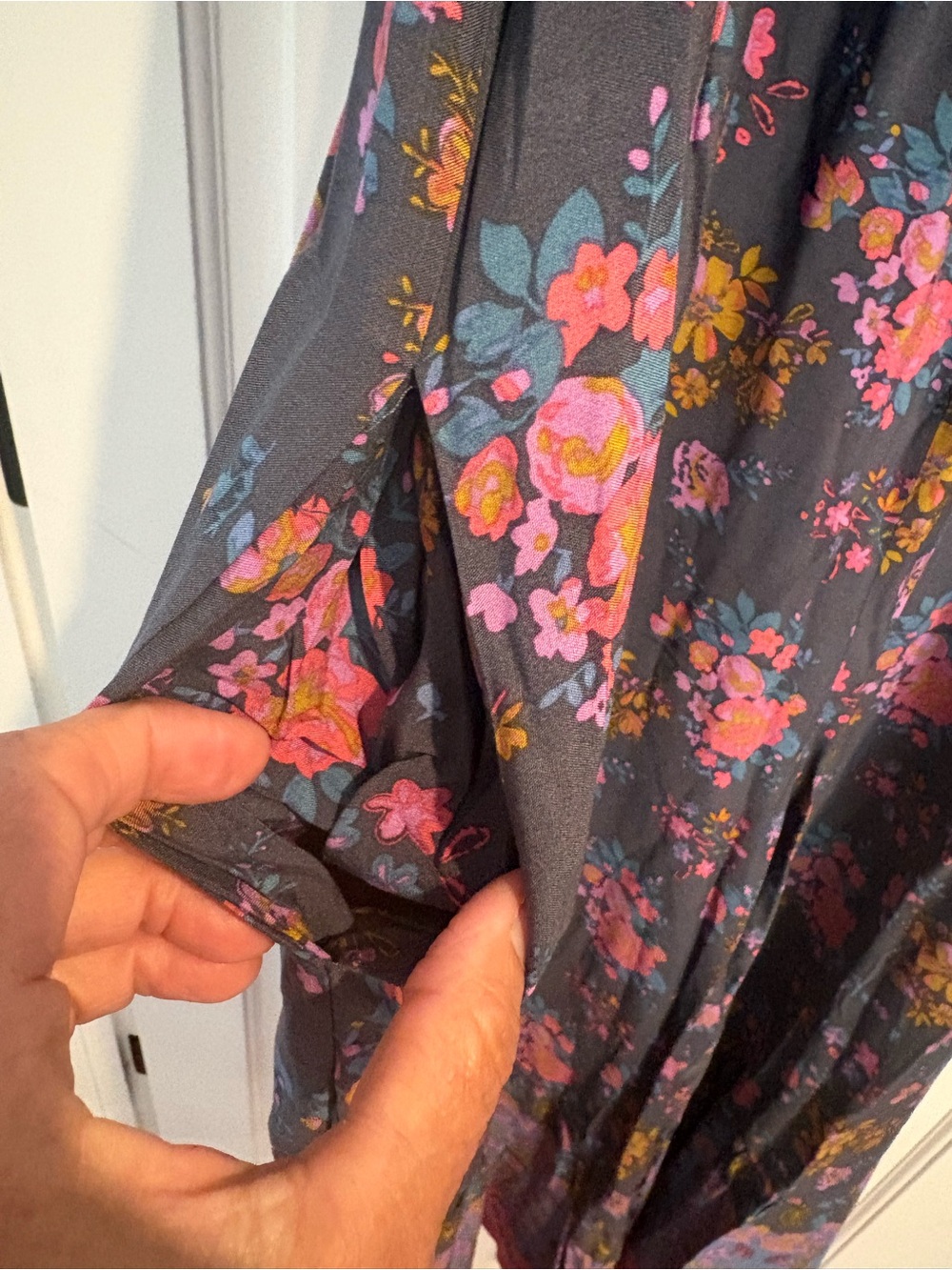 NATURAL LIFE Navy Floral Boho Maxi Jumpsuit with Pink & Mustard Accents - Picture 4 of 8